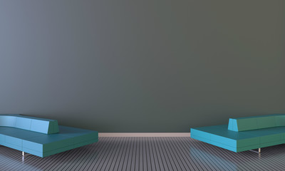 Simple Modern minimal Living Display and Green Sofa Contemporary / 3d rendering