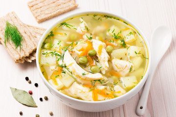 Weight loss detox soup in a white bowl. 