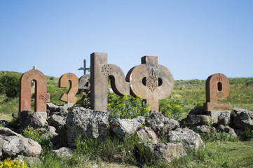 Letters of Armenian alphabet - Armenian alphabet monument, Armenia - July 2, 2017