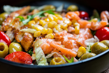 Fresh seafood salad with smoked salmon