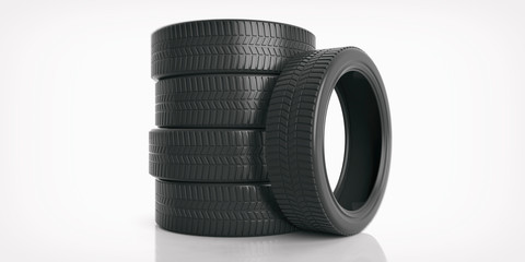 Car tires on white background. 3d illustration © Rawf8