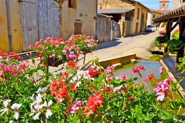 village fleurie avec lavoir
