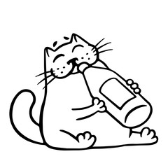 Cute cat drinks lemonade. Isolated vector illustration.