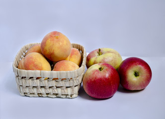 Fruits of peach and apple