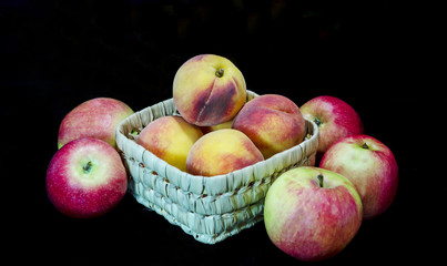 Fruits of peach and apple