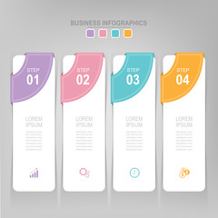 Infographic template of four steps on squares, tag banner, work sheet, flat design of business icon, vector