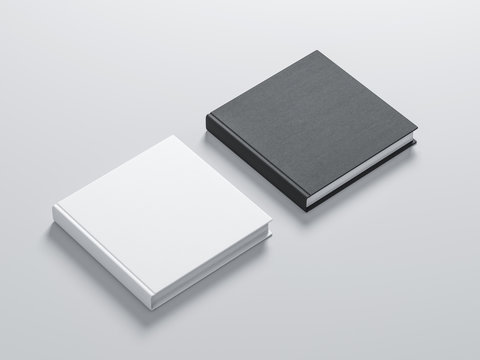 Two Square blank Books Mockup with White and black hard textured cover. 3d rendering