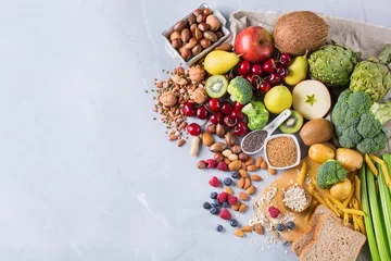 Foto auf Acrylglas Produktauswahl Auswahl an gesunden Ballaststoffquellen vegane Lebensmittel zum Kochen