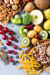 Selection of healthy rich fiber sources vegan food for cooking