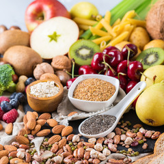 Selection of healthy rich fiber sources vegan food for cooking
