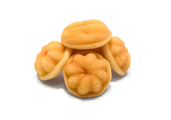 Madeleine cookies on white background