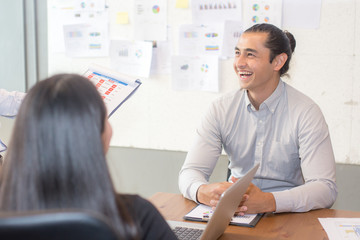 Team of Business people meeting with business project with smiling, business teamwork concept, 20-30 year old.