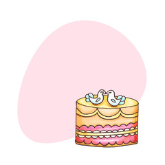 Cakes illustration with place for text. Pastry and bakery background. Vector design for baker shop, cafe.