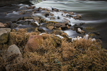 Running water at the river bank