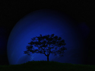 Fototapeta na wymiar 3D tree landscape against a fictional planet