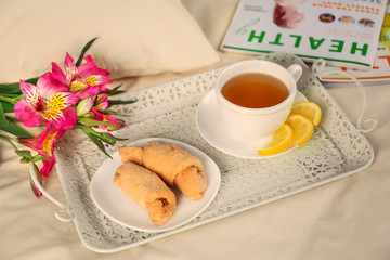 Delicious breakfast in bed