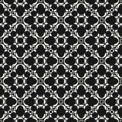 Vector monochrome seamless texture, arabic pattern with floral figures, delicate lattice, mosaic tiles. Abstract dark geometric background. Design element for decor, covers, prints, textile, wallpaper
