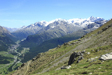 Fototapeta premium Alp Clavadatsch, Blick auf Pontresina
