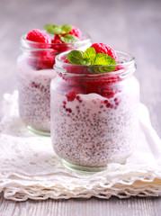 Raspberry and chia seed pudding