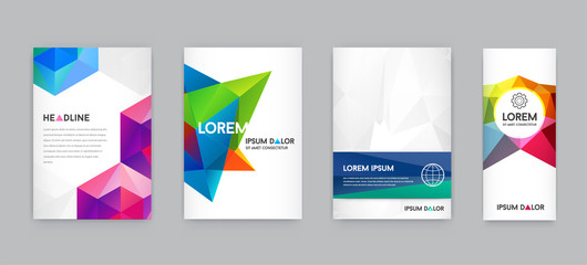 Set of Visual identity with letter logo elements polygonal style Letterhead and geometric triangular design style brochure cover template mockups for business with Fictitious names