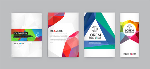 Set of Visual identity with letter logo elements polygonal style Letterhead and geometric triangular design style brochure cover template mockups for business with Fictitious names