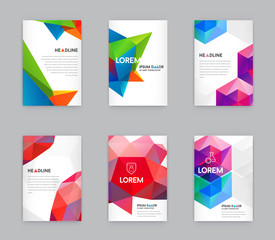 Set of Visual identity with letter logo elements polygonal style Letterhead and geometric triangular design style brochure cover template mockups for business with Fictitious names