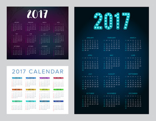 2017 Calendar Set. Abstract. Week Starts from Sunday. Vector illustration. Print Ready Collection.