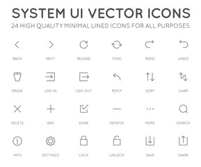 System User Interface (UI) Vector Icon Set. High Quality Minimal Lined Icons for All Purposes.