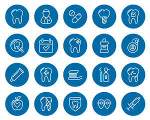 Set of Minimal Dentist Dental Clinic Vector Line Icons. Perfect Pixel. Thin Stroke. 48x48.