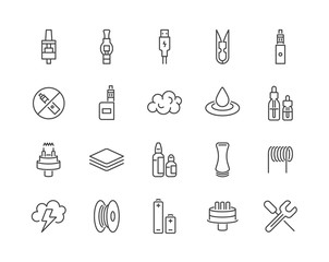 Set of Minimal Vape Vaping Culture Vector Line Icons. Perfect Pixel. Thin Stroke. 48x48.