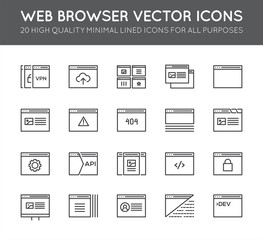 Set of 48x48 Minimal Browser, Developing, App and Coding Vector Line Icons. Perfect Pixel. Thin Stroke.