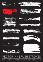 Set of Vector Black Pen Ink Brush Strokes. Grunge Ink Brush Stroke. Dirty Brush Stroke.