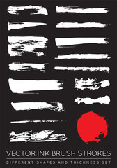 Set of Vector Black Pen Ink Brush Strokes. Grunge Ink Brush Stroke. Dirty Brush Stroke.