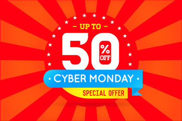 Cyber Monday Sale Sign Banner Poster ready for Web and Print. Vector. Super, Mega, Huge Sale with Special Offer