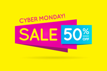 Cyber Monday Sale Sign Banner Poster ready for Web and Print. Vector. Super, Mega, Huge Sale with Special Offer