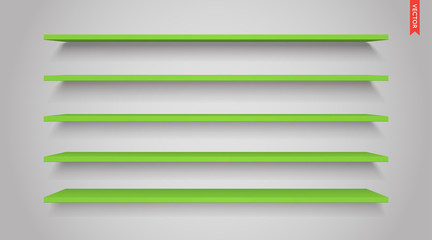 Set of Plastic Shelves Vector Isolated on the Wall Background