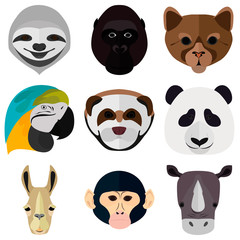 Obraz premium Set of animals muzzle color flat icons for web and mobile design