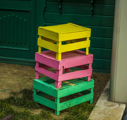 Painted wooden boxes