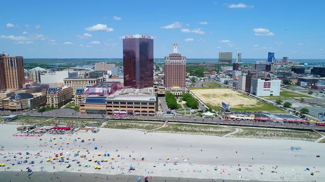 Beach Ballys and boardwalk Atlantic City aerial drone