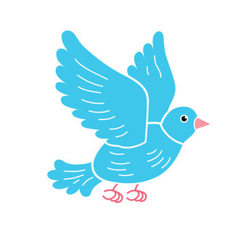 Blue pigeon bird flying, icon isolated.