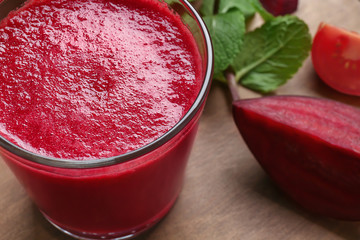 Fresh beetroot smoothie, closeup