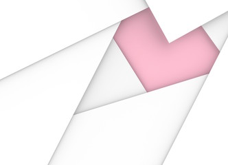 3d illustration. abstract white paper overlap on pink paper in heart shape background