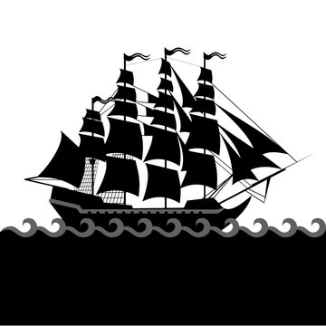 Vector ships set with separate editable elements. Design for yacht clubs, shirts, etc.