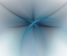 White abstract background with blurred turquoise star texture. Blue symmetrical fractal butterfly shaped pattern, centered.