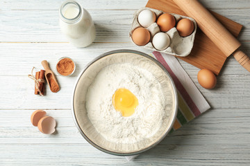 Ingredients for cinnamon rolls on kitchen table