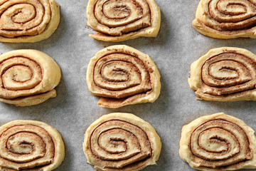 Closeup view of raw cinnamon rolls
