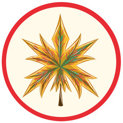 Желтый кленовый лист на запрещающем знаке, векторная иллюстрация