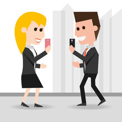 Obraz premium people with smartphone in the hand to digital communication vector illustration