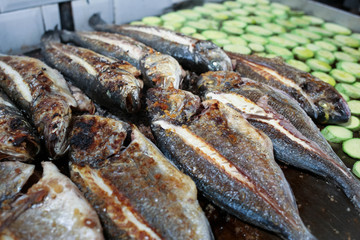 grill with fish and vegetables
