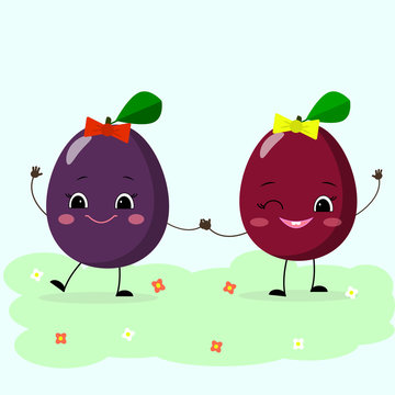 Two plum Smiley  girlfriends in cartoon style.